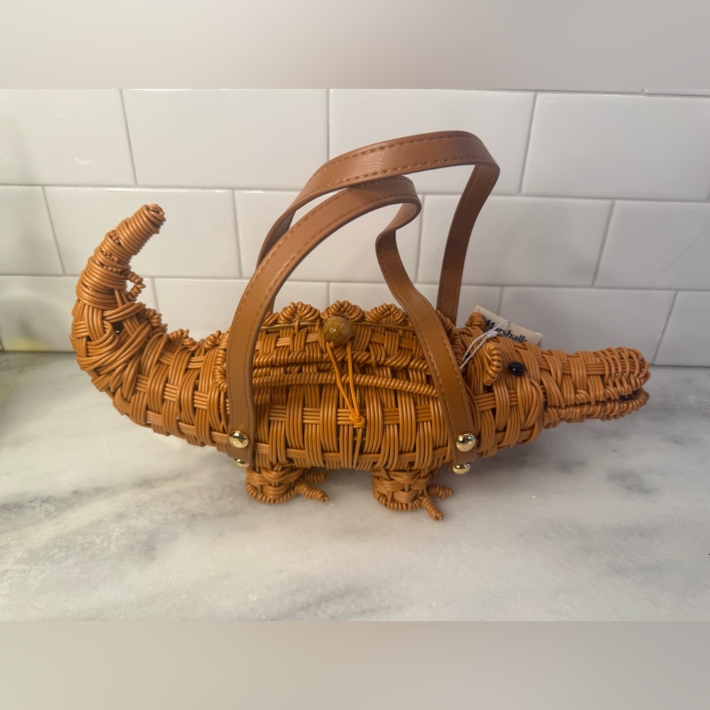 Tommy Bahama Woven Crocodile Wristlet in Tan